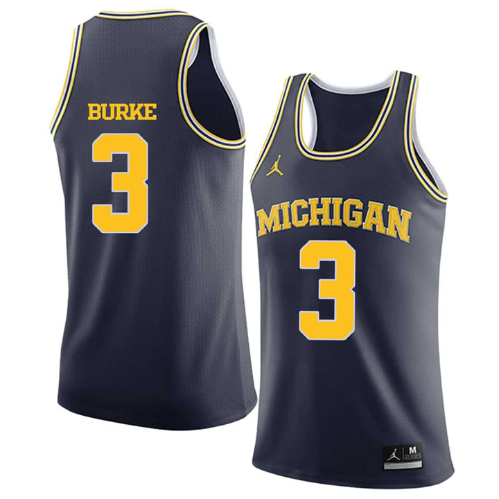 University of Michigan #3 Trey Burke Navy College Basketball Jersey